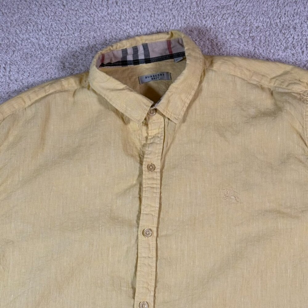 Burberry Brit Mens Long Sleeve Button Shirt Yellow Nova Check Flip Cuff Sz 2XL - Picture 3 of 13